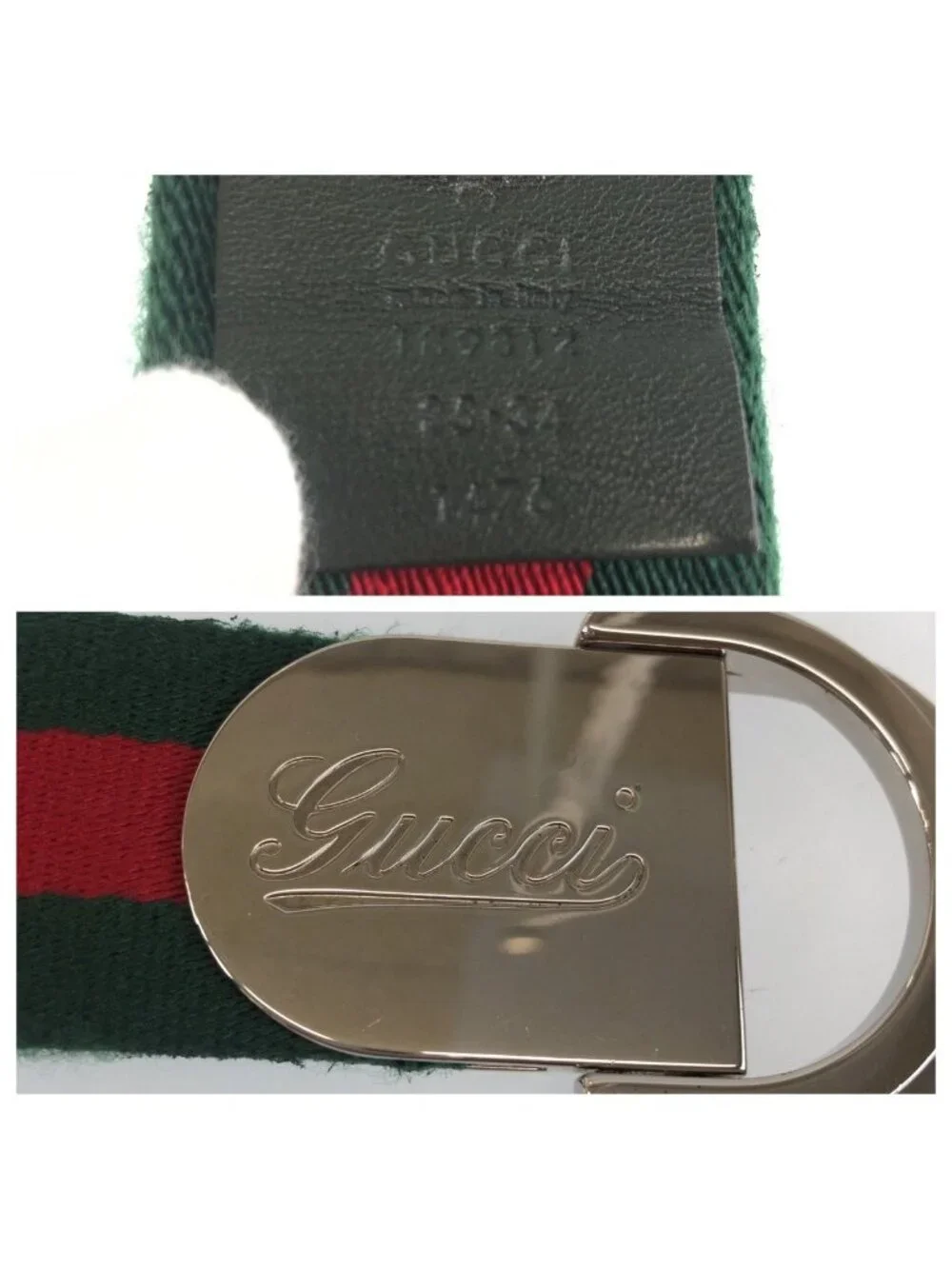 Gucci Sherry Line 85 Green Red Silver Cotton Belt